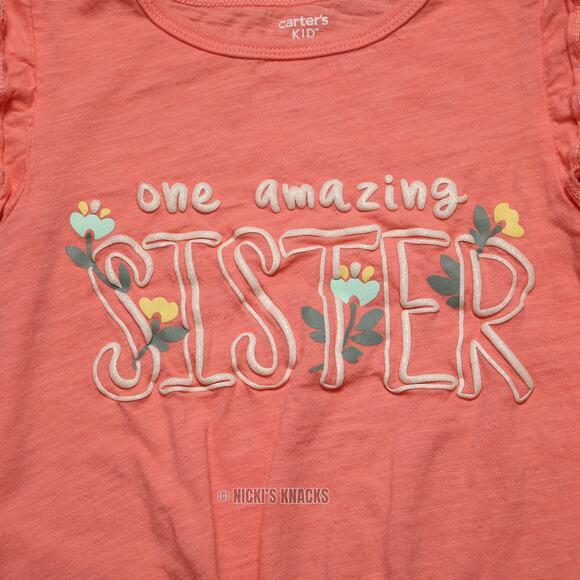 4/$20 - Carters Girls Amazing Sister Knot Front Orange Peach Tank Top Size 8 - Picture 3 of 7